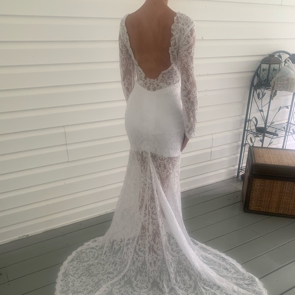 Dresses | Sale Long Sleeve Sheer Bottom Wedding Dress | Poshmark